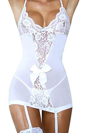 Women Sexy Sling Nightdress Erotic Underwear Lingerie Dressy Lace Trim Bodysuit Lace Splicing Temptation Pajamas