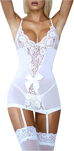 Women Sexy Sling Nightdress Erotic Underwear Lingerie Dressy Lace Trim Bodysuit Lace Splicing Temptation Pajamas