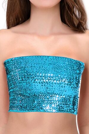 Women Sparkly Sequins Tube Top Sexy Stretch Crop Top Vest Camisoles Party Clubwear