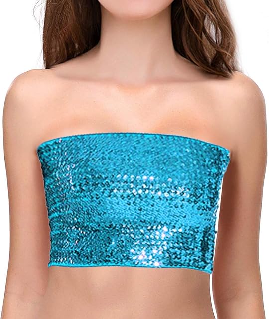 Women Sparkly Sequins Tube Top Sexy Stretch Crop Top Vest Camisoles Party Clubwear