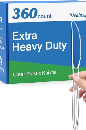 360 Count Extra Heavy Duty Clear Plastic Knives Disposable, BPA-Free, Heat Resistant, Solid and Durable Disposable Knives Bulk, Premium Plastic Knives heavy duty for Party Supply