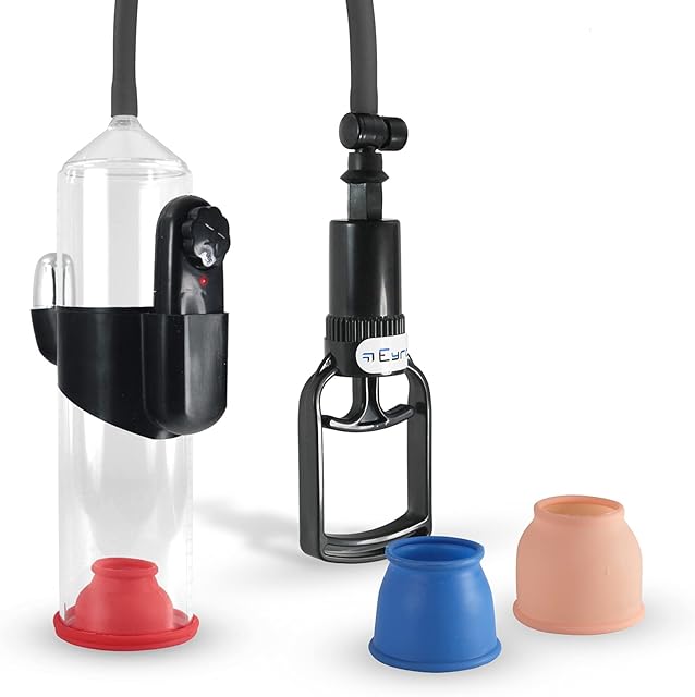 LeLuv EasyOp Vibrating Vacuum Pump | TGrip Handle Premium Smooth Silicone Hose with Clear 2.25 Inch x 9 Inch Cylinder and 3 Small Silicone Sleeves
