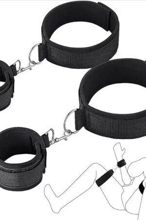 Generic Soft Padded, Sex Bondage Gear Accessories Thigh and Wrist Cuffs BDSM Restraint Set, for Couple with Adjustable Straps, Adult Sex Toy SM Game Play., Black