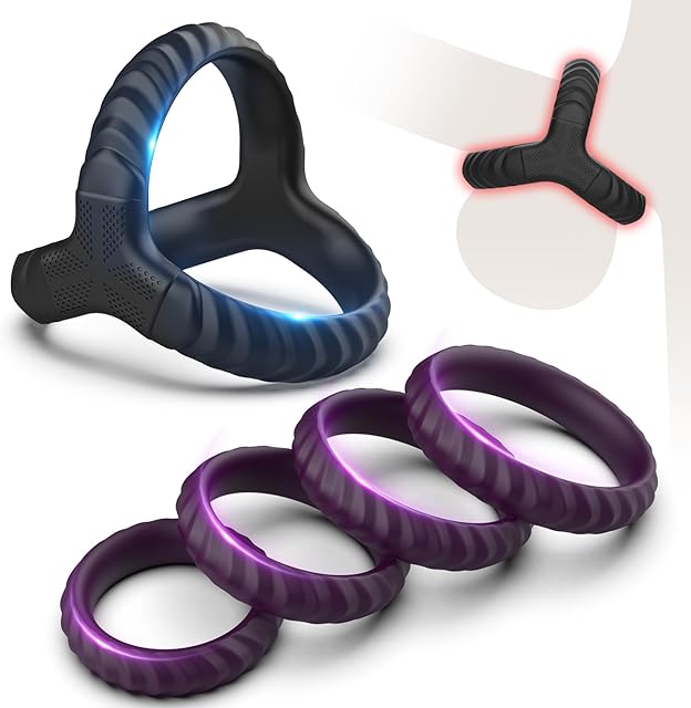 Dovelo Penis Rings Set, 5 Different Sizes Silicone Cock Rings for Couple Sex Toys, Adult Sex Toys for Men - Purple