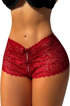 Women's Lace Sheer Heart Cutout Boyshorts Underwear Sexy Panty Lingerie