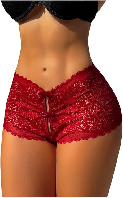 Women's Lace Sheer Heart Cutout Boyshorts Underwear Sexy Panty Lingerie