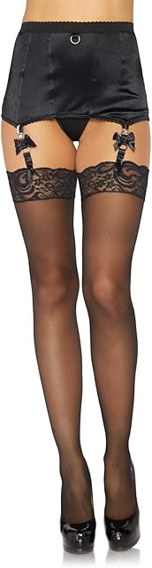Women's Contrast Top Cuban Heel Backseam Stockings