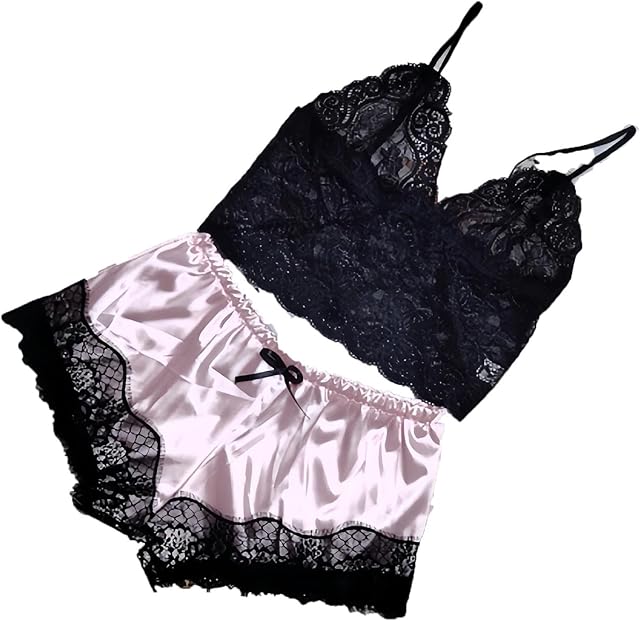 Women Pajamas Set Cami Sleepwear Lingerie V Neck Soft PJS Set with Shorts Nightwear Comfortable Loungewear A6