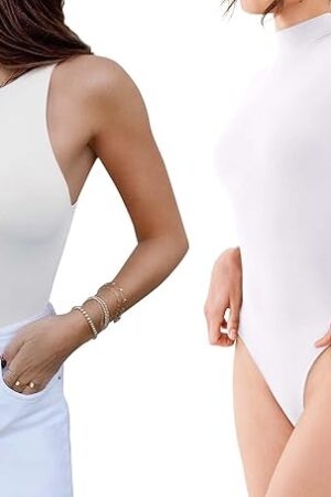 Womens Sexy Sleeveless High Neck Basic Tank Tops Bodysuits 2 pieces