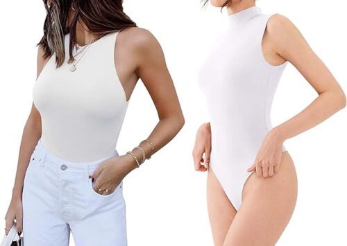 Womens Sexy Sleeveless High Neck Basic Tank Tops Bodysuits 2 pieces