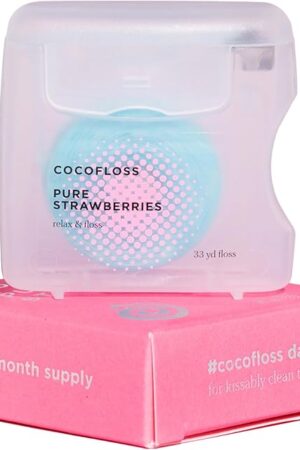 Cocofloss Woven Dental Floss, Dentist-Designed Oral Care, Strawberry Scent, Waxed, Expanding, Kid-Friendly String Floss with Coconut Oil, 1 Spool (33 yd)
