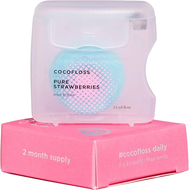 Cocofloss Woven Dental Floss, Dentist-Designed Oral Care, Strawberry Scent, Waxed, Expanding, Kid-Friendly String Floss with Coconut Oil, 1 Spool (33 yd)
