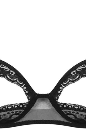 Womens Sexy 1/4 Cups Sheer Lace Bra Lingerie Bare Exposed Breast Underwire Push Up Bra Tops