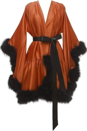 Women's Feather Robe Silk Satin Bridal Dressing Gowns Short Nightgown Bathrobe Sleepwear Maternity Photoshoot Robe