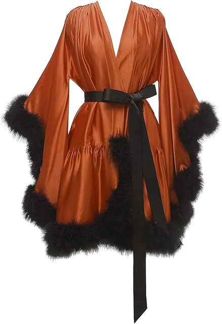 Women's Feather Robe Silk Satin Bridal Dressing Gowns Short Nightgown Bathrobe Sleepwear Maternity Photoshoot Robe