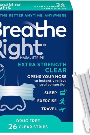 Breathe Right Nasal Strips | Extra Strength | Clear Nasal Strips | For Sensitive Skin | Help Stop Snoring | Drug-Free Snoring Solution & Nasal Congestion Relief Caused by Colds & Allergies | 26 Count