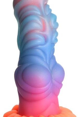 Alien Invader Alien Glow-in-The-Dark Silicone Dildo for Men, Women, & Couples. Fantasy Dildo, Harness Compatible. Strong Suction Cup Base. 1 Piece, Pink, Purple, Orange, Blue.