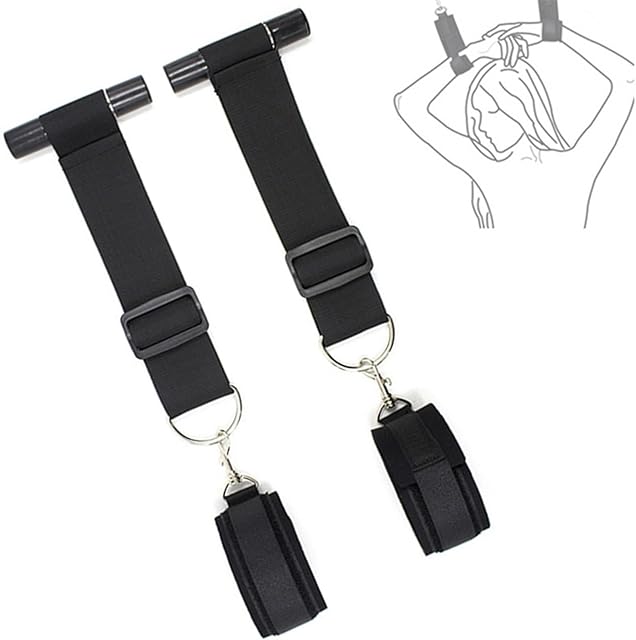 Door Sex Swing Straps Hanging Wrist Cuffs Adjustable Bondage Restraints BDSM Kit with Plush Leather Couple Handcuffs Bondage Gear Accessories for Kinky Couples (Black)