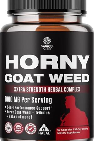 Horny Goat Weed for Men - Extra Strength Male Supplement with Black Maca Root, Tongkat Ali, Saw Palmetto & Panax Ginseng Extract for Stamina & Energy - 60 Capsules