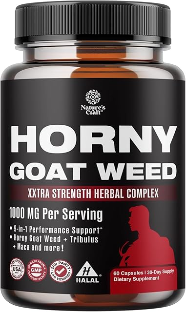 Horny Goat Weed for Men - Extra Strength Male Supplement with Black Maca Root, Tongkat Ali, Saw Palmetto & Panax Ginseng Extract for Stamina & Energy - 60 Capsules