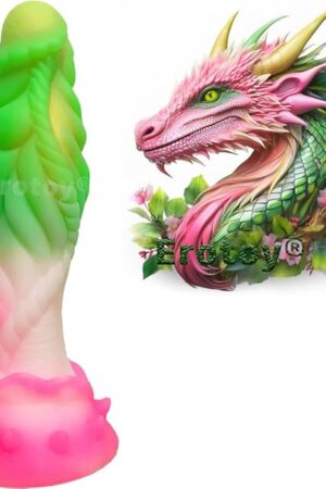 Fantasy Dildo with Suction Cup ? Green-Pink Neon Realistic Dong for Vagina, Anal Play ? Adult Fantasy Toy for Women, Men, Couples (91")