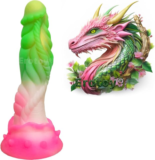 Fantasy Dildo with Suction Cup ? Green-Pink Neon Realistic Dong for Vagina, Anal Play ? Adult Fantasy Toy for Women, Men, Couples (91")