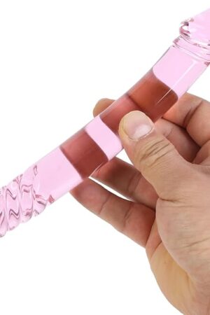 9.2" Pink Double-Ended Penis Pleasure Wand with Spiral Texture and Vivid Glans Anal Butt Plug for G-spot Stimulation