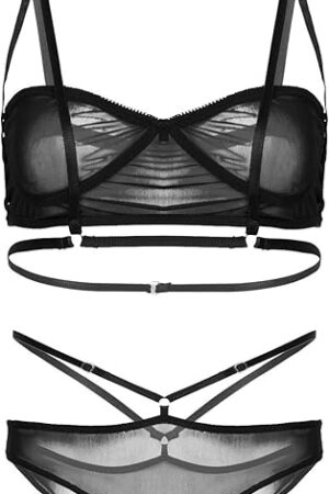 Women Lingerie Sexy Bra Panty Set Mesh Babydoll 2 Piece Underwear
