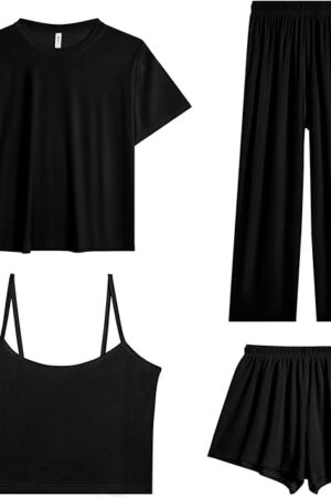 Women's Pajamas Set - Ice Silk Four-Piece Pajama Set Sexy Pajamas Loungewear