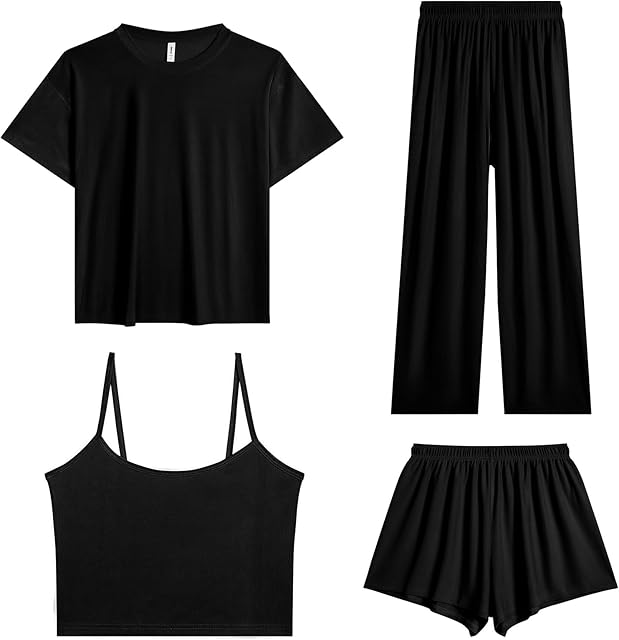 Women's Pajamas Set - Ice Silk Four-Piece Pajama Set Sexy Pajamas Loungewear