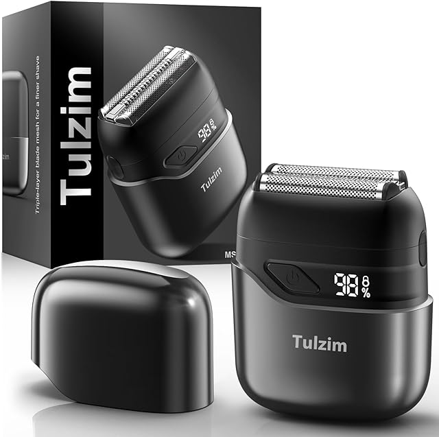 Electric Foil Shaver for Men: Portable Electric Razor for Beard/Face - 3 Floating Blade LED Display USB-C Fast Rechargeable - IPX7 Waterproof for Travel & Home - Carbon Black
