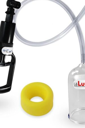 LeLuv EasyOp Tgrip Handle Penis Glans (Head) Vacuum Pump Kit with Silicone Medium Yellow Sleeve