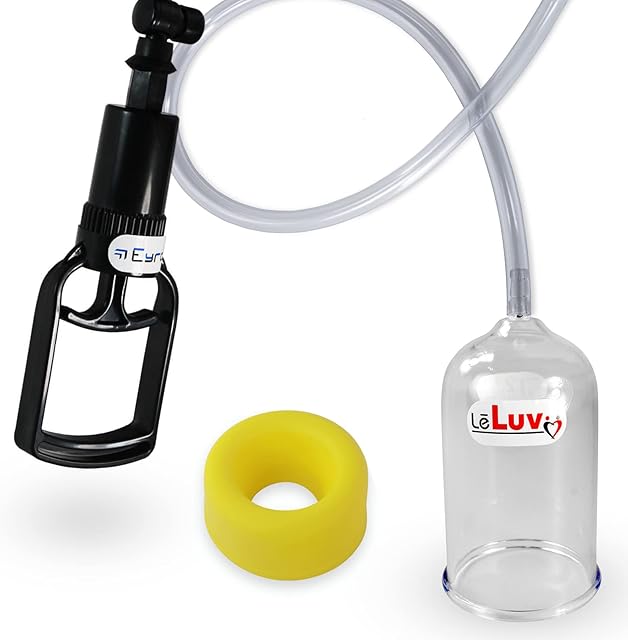LeLuv EasyOp Tgrip Handle Penis Glans (Head) Vacuum Pump Kit with Silicone Medium Yellow Sleeve