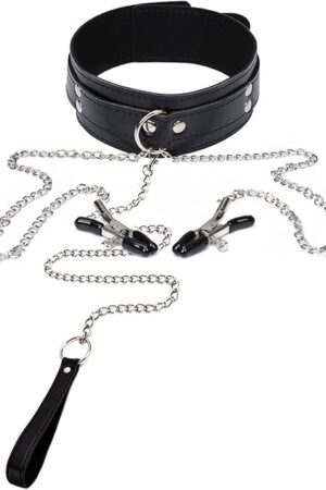 Bondage Sex Restraints Set Couples Sex Toys, Sex Bondage Collar Nipple Clamps Set with Traction Chain, Adult Sex Toys for Couple Adjustable Bondage Gear Accessories