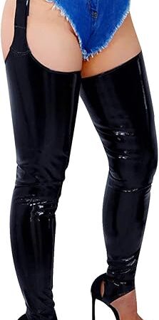 Women's Sexy Stirrup Leg Warmers Faux Leather high Boot Socks with Garter Belts