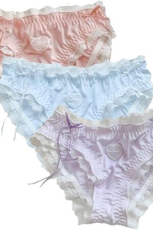 Womens Underwear Cotton Panties Lace Cute Kawaii Japanese Underwear 3 Pack