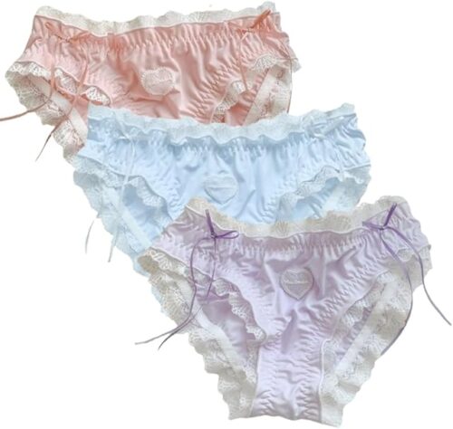 Womens Underwear Cotton Panties Lace Cute Kawaii Japanese Underwear 3 Pack