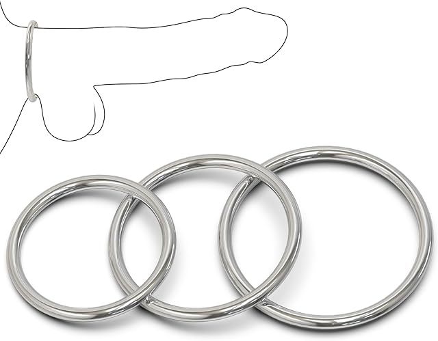 3 PCS Penis Ring Metal Set,Cock Ring 3 Size for Choose,Male Sex Toy for Erection Enhancing Delay Ejaculation,O-Rings 1.49"/1.77"/1.96"