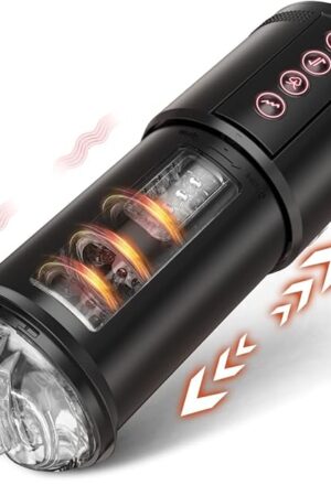 3 in 1 Automatic Male Masturbator Cup with Sucking & Vibrating & Thrusting Modes, Realistic Vagina Pocket Pussy Stroker with 3D Textured for Penis Stimulation, Adult Oral Sex Toys for Men Masturbation