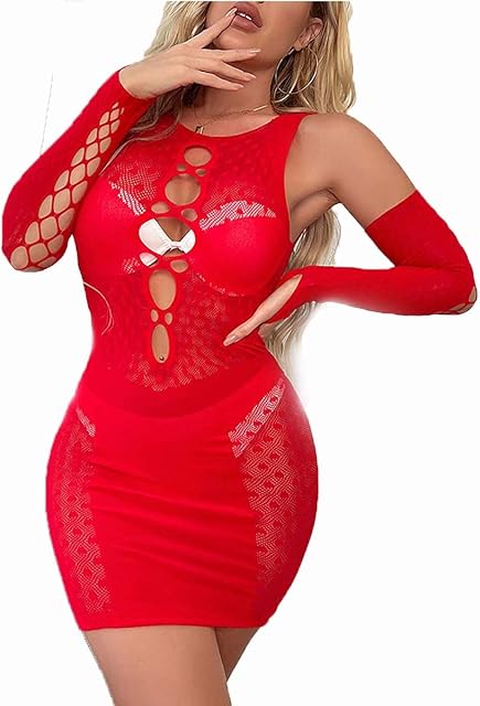Women Fishnet Bodysuits,Sexy Mesh Babydoll,Women's Floral Lace Lingerie,Bodysuit Dress,One Piece Babydoll One Size