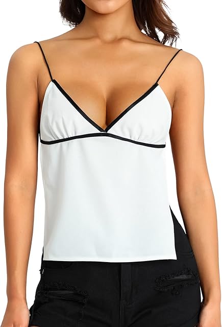 Women Sexy Backless Camisole Cute Tie Up Spaghetti Strap Crop Top Summer Deep V Neck Top Y2K Vintage Streetwear