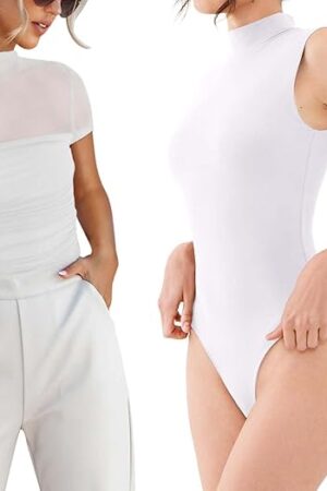 Women's Sexy Mock Turtleneck Bodysuits Summer Tops