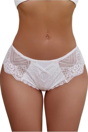 Women Sexy Contrast Lace Sheer Panties Low Waist See Through Lingerie Underwear