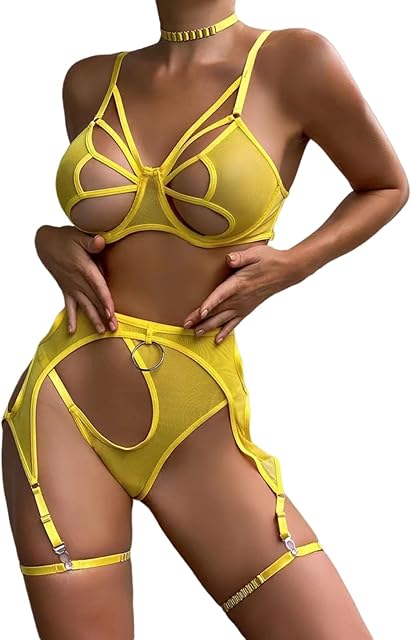 Women Sexy Lingerie Set Lace Mesh See-through Butterfly Cutout Teddy Babydoll, S-XL
