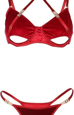 2 Pcs Sexy Lingerie Set Matching Velvet Bra and Thong Panties Sets for Women