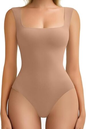Bodysuits for Women Square Neck Body Suit Double Lined Tank Top Bodysuit Soft