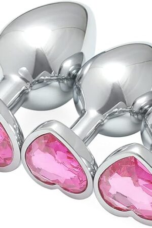 AKStore 3 Pcs Luxury Jewelry Design Fetish Heart Metal Anal Butt Plug(Pink)