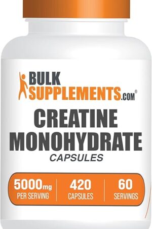 BulkSupplementscom Creatine Monohydrate Capsules - Micronized Creatine Monohydrate, Creatine Pills - 7 Creatine Capsules per Serving, 5000mg, Gluten Free, 420 Capsules (Pack of 1)