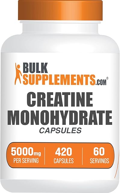 BulkSupplementscom Creatine Monohydrate Capsules - Micronized Creatine Monohydrate, Creatine Pills - 7 Creatine Capsules per Serving, 5000mg, Gluten Free, 420 Capsules (Pack of 1)