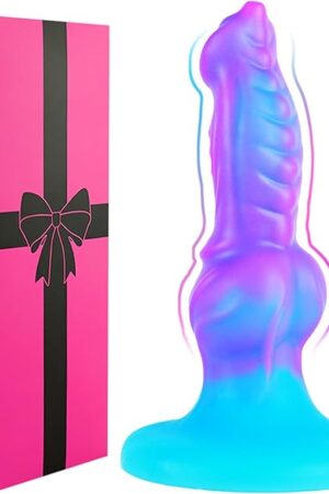 6 Inch Soft Silicone Fantasy Small Dog Knot Dildo for Beginners, 5" Thin Slim Animal Monster Prostate Anal Dildo with Suction Cup, Dragon Wolf Shaft Alien Dildos Sex Toy for Men Women Purple Blue